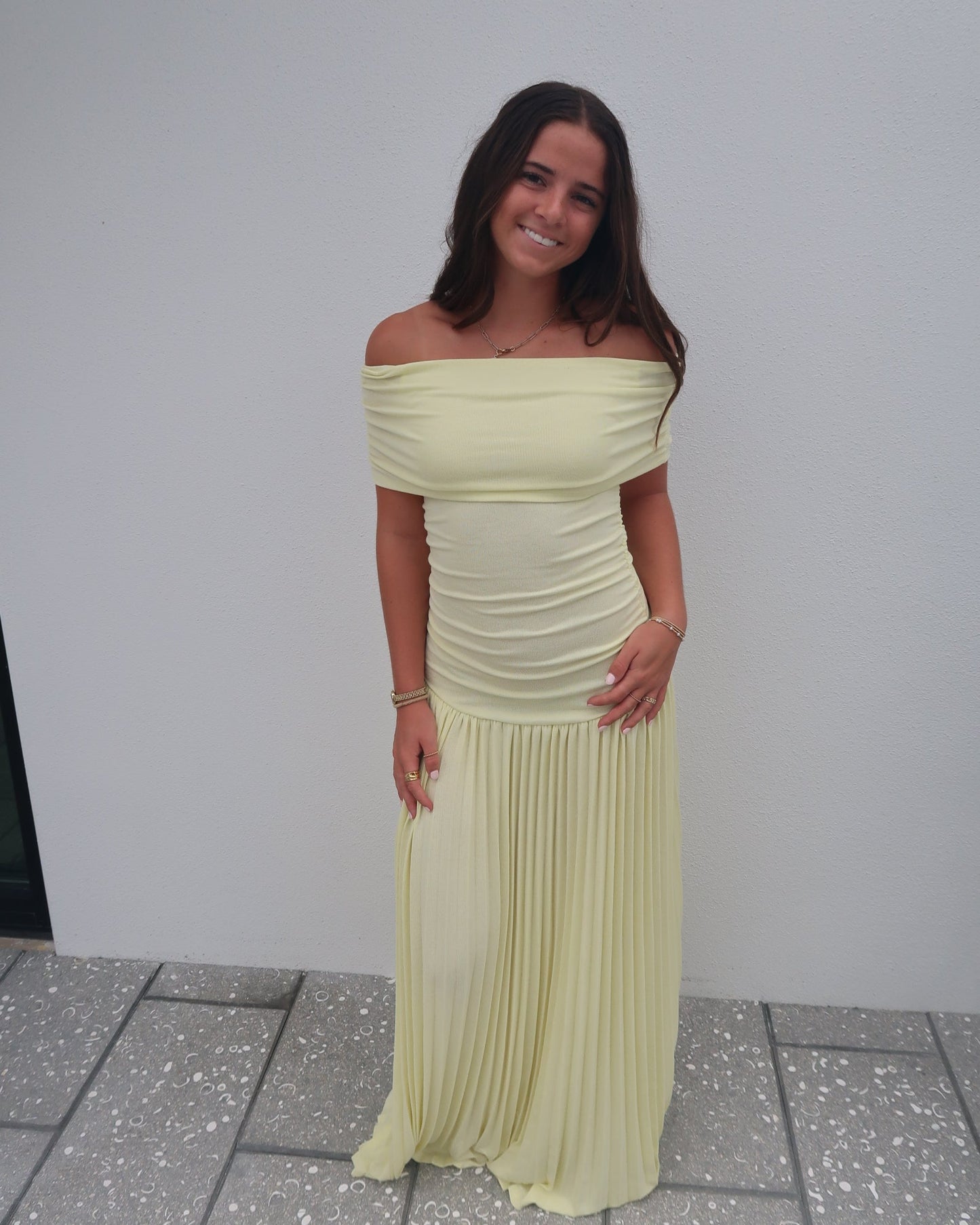 Lemon Breeze Off-Shoulder Maxi