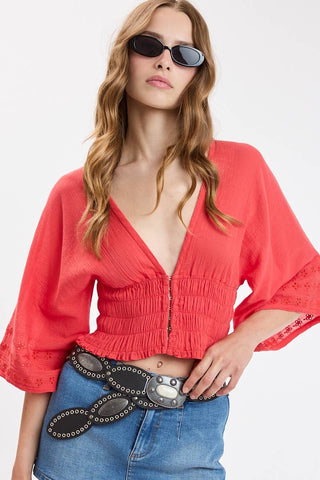 Eyelet V-Neck