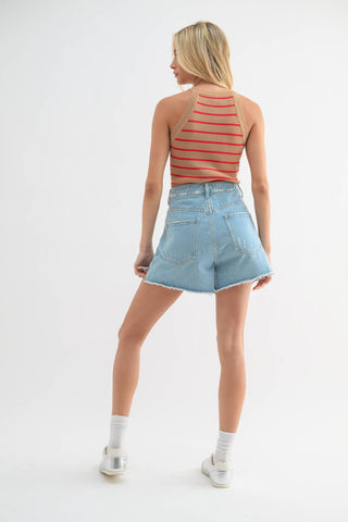 Denim Shorts with Distressed Detail