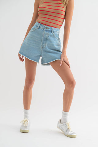 Denim Shorts with Distressed Detail