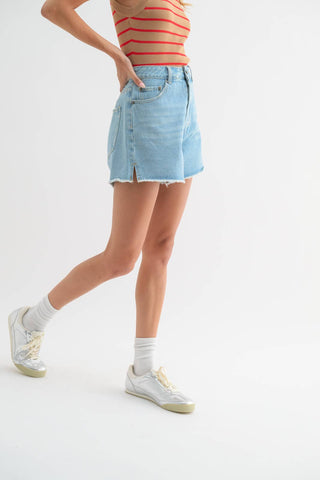 Denim Shorts with Distressed Detail