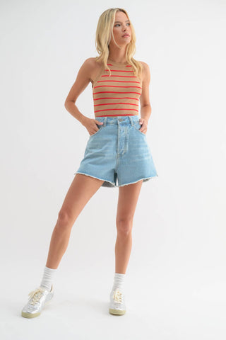 Denim Shorts with Distressed Detail