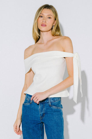 Off-Shoulder Bow Detail Knit Top