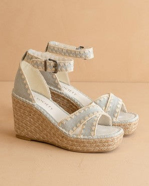 Blue Embroidered Wedges