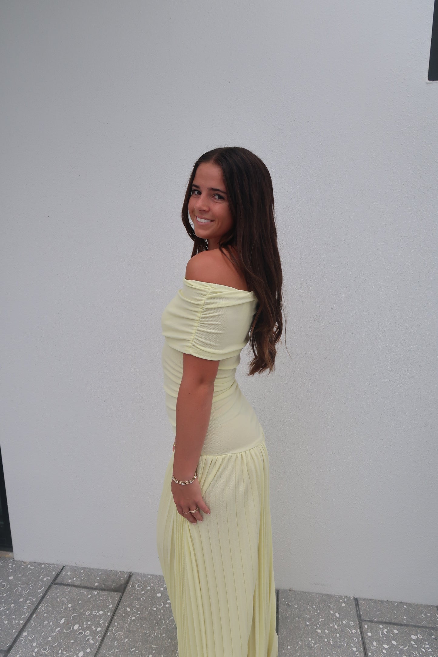 Lemon Breeze Off-Shoulder Maxi