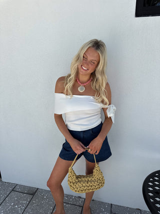 Off-Shoulder Bow Detail Knit Top