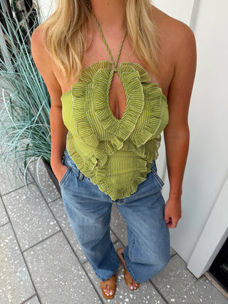 Olive Bloom Halter Top