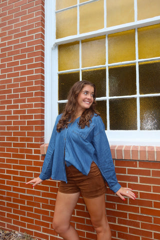 Brown Suede Mini Short