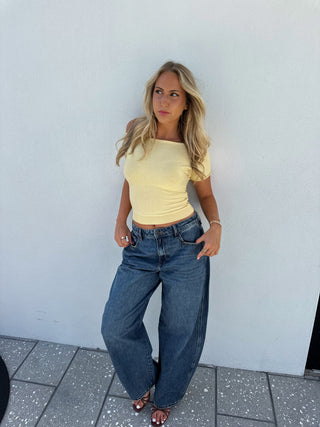 Boat Neck Knit Cinched Tee