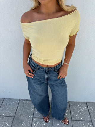 Boat Neck Knit Cinched Tee