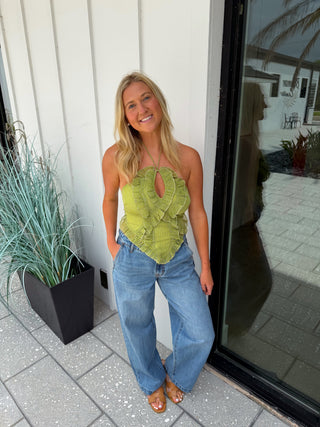 Olive Bloom Halter Top