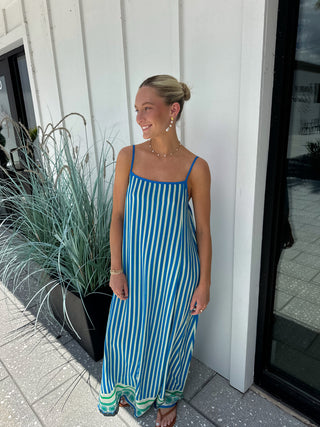 Ocean Blues Open-Back Maxi Dress