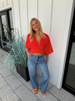 Eyelet V-Neck