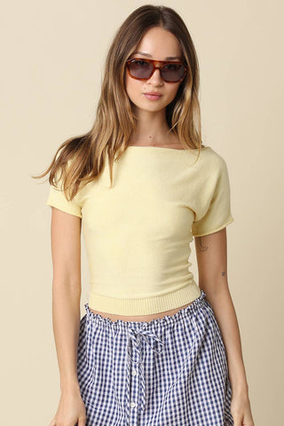 Boat Neck Knit Cinched Tee