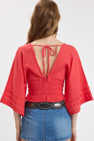Eyelet V-Neck